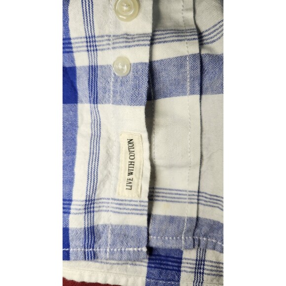 Mocotono Mens 2X White Blue Plaid Button Up Long Sleeve Shirt 100% Cotton Casual - Picture 5 of 9